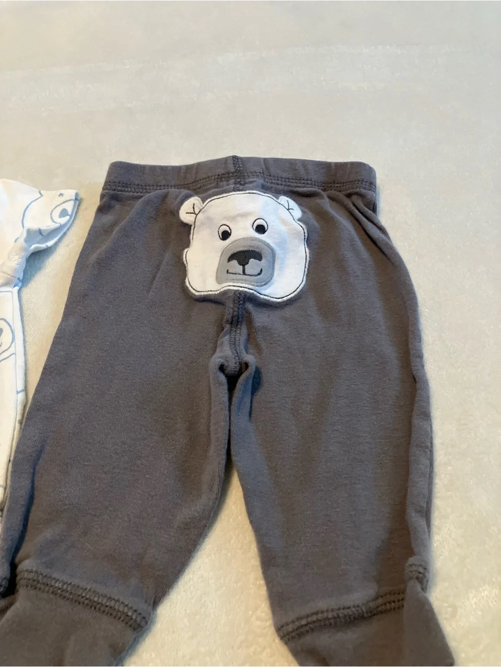 White and Light Blue Bear Print Baby Bodysuit and Gray Bear Pants